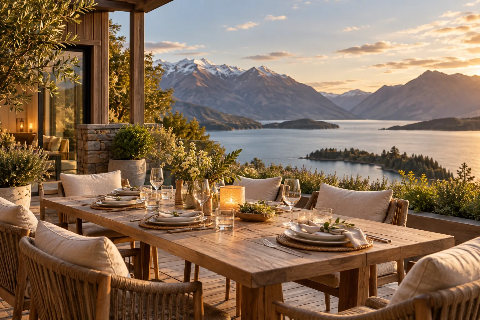 Boutique lakeside terrace ready for a small group